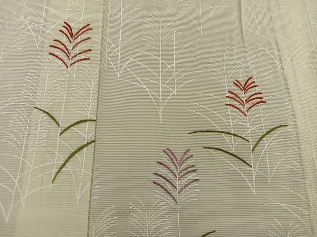 平和屋着物＊夏物　訪問着　絽　刺繍　草葉文　正絹　逸品　BAAX8122mz