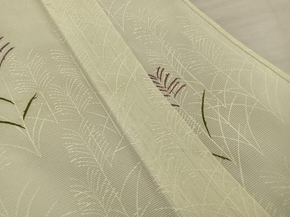 平和屋着物＊夏物　訪問着　絽　刺繍　草葉文　正絹　逸品　BAAX8122mz