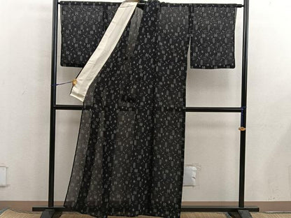 平和屋着物＊夏物　小紋　紗紬　流水花鳥文　正絹　逸品　BAAX8123mz