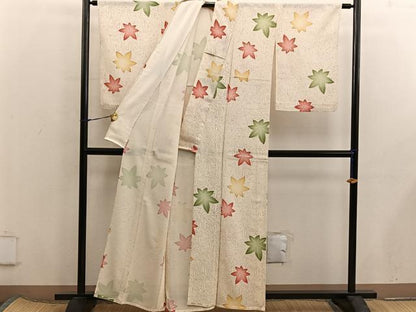 平和屋着物＊夏物　小紋　絽　楓文　正絹　逸品　BAAX8131mz