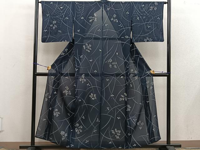 平和屋着物＊夏物　小紋　絽　ろうけつ染め　枝葉文　正絹　逸品　BAAX8140mz