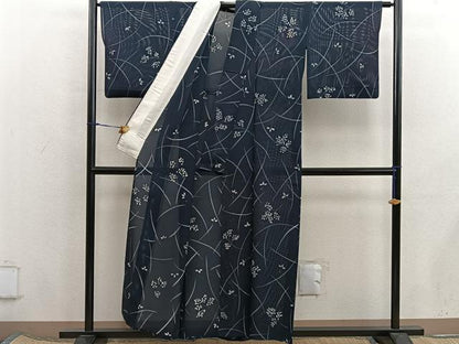 平和屋着物＊夏物　小紋　絽　ろうけつ染め　枝葉文　正絹　逸品　BAAX8140mz
