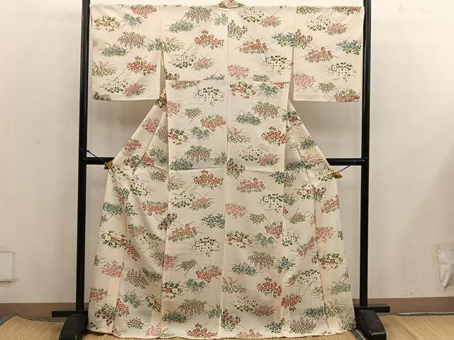 平和屋着物＊夏物　小紋　絽　草花文　金彩　正絹　逸品　BAAX8145mz