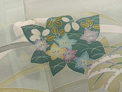 平和屋着物＊夏物　訪問着　絽　草花文　銀彩　正絹　逸品　BAAX8151mz