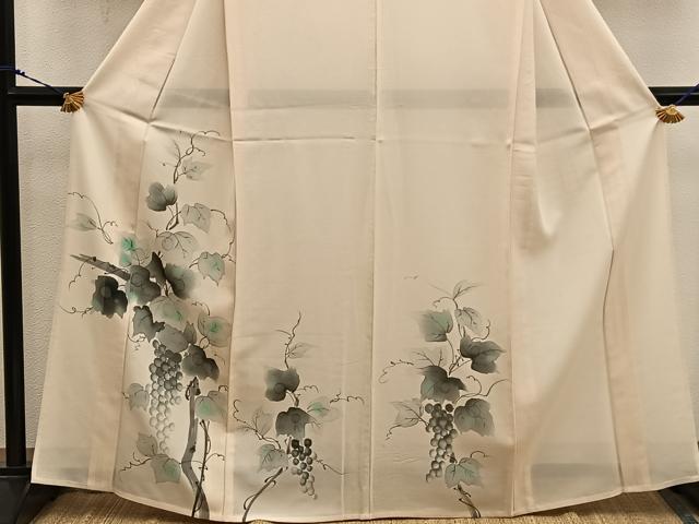 平和屋着物＊夏物　訪問着　絽　手描き　葡萄蔦の葉文　正絹　逸品　BAAX8153mz