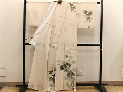 平和屋着物＊夏物　訪問着　絽　手描き　葡萄蔦の葉文　正絹　逸品　BAAX8153mz