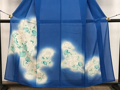 平和屋着物＊夏物　訪問着　絽　草花文　暈し染め　銀彩　正絹　逸品　BAAX8155mz