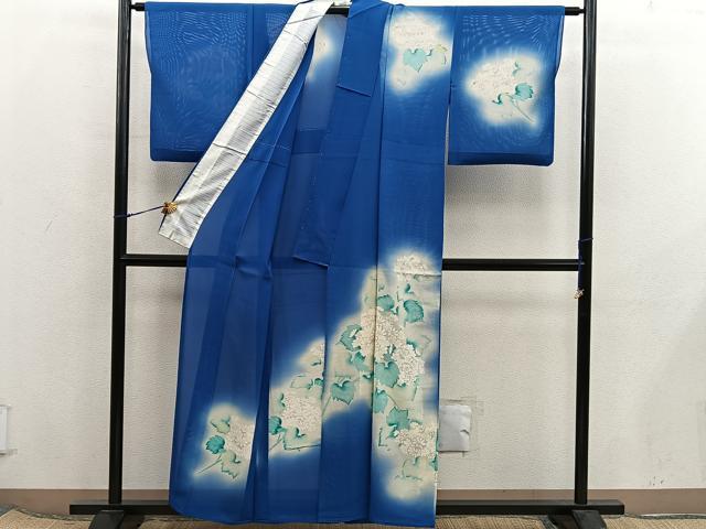 平和屋着物＊夏物　訪問着　絽　草花文　暈し染め　銀彩　正絹　逸品　BAAX8155mz
