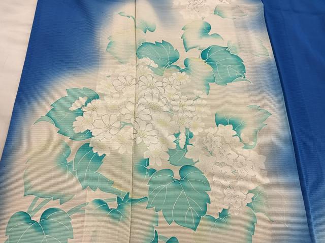 平和屋着物＊夏物　訪問着　絽　草花文　暈し染め　銀彩　正絹　逸品　BAAX8155mz