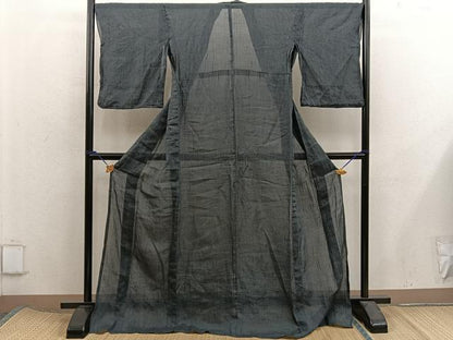 平和屋着物＊夏物　本場小千谷紬　縞　麻　逸品　BAAX8156mz