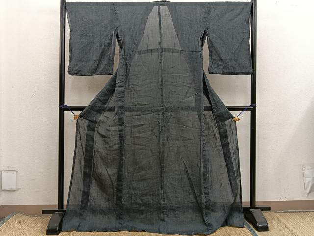 平和屋着物＊夏物　本場小千谷紬　縞　麻　逸品　BAAX8156mz