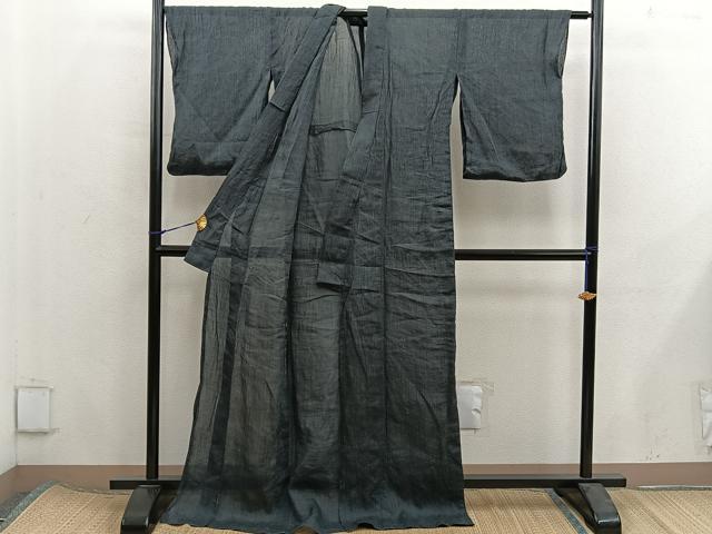 平和屋着物＊夏物　本場小千谷紬　縞　麻　逸品　BAAX8156mz