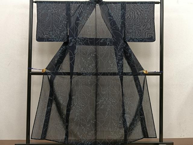 平和屋着物＊夏物　紗紬　草葉文　正絹　逸品　BAAX8157mz