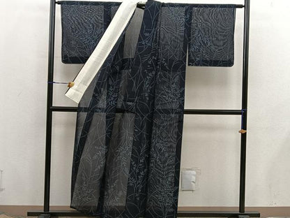 平和屋着物＊夏物　紗紬　草葉文　正絹　逸品　BAAX8157mz