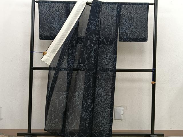 平和屋着物＊夏物　紗紬　草葉文　正絹　逸品　BAAX8157mz
