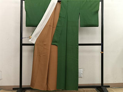 平和屋着物＊夏物　色無地　絽　松葉色　やまと誂製　正絹　逸品　BAAX8161mz