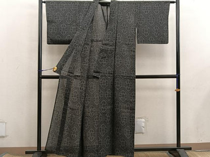 平和屋着物＊夏物　石川県指定無形文化財　能登上布　本麻手織上布　亀甲花文　麻　逸品　BAAX8165mz