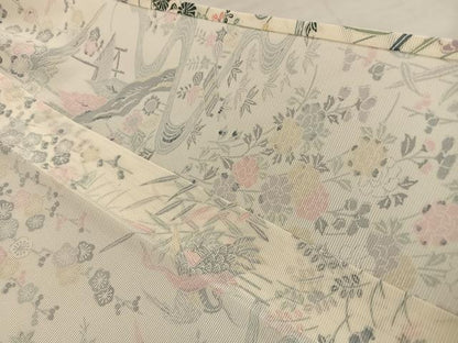 平和屋着物＊夏物　小紋　絽　飛鶴花文　正絹　逸品　BAAX8167mz