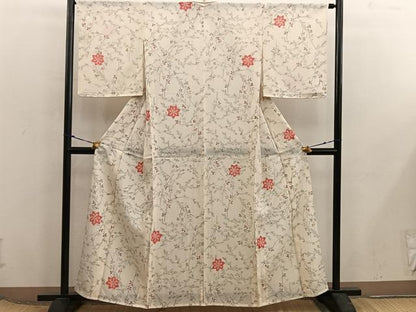 平和屋着物＊夏物　小紋　絽　枝花文　正絹　逸品　BAAX8168mz