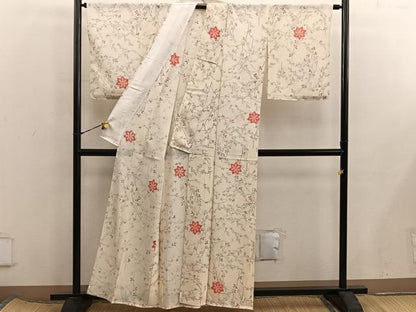 平和屋着物＊夏物　小紋　絽　枝花文　正絹　逸品　BAAX8168mz