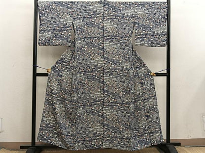 平和屋着物＊夏物　小紋　絽　風景花文　正絹　逸品　BAAX8169mz