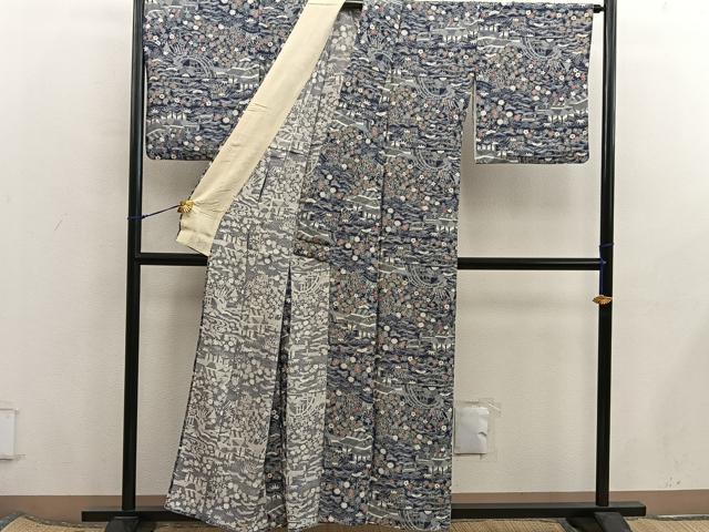 平和屋着物＊夏物　小紋　絽　風景花文　正絹　逸品　BAAX8169mz