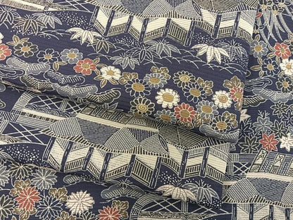 平和屋着物＊夏物　小紋　絽　風景花文　正絹　逸品　BAAX8169mz