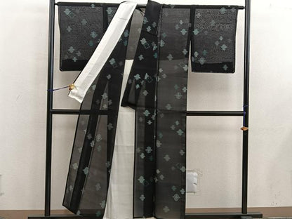 平和屋着物＊夏物　紗紬　松皮菱　正絹　逸品　BAAX8175mz