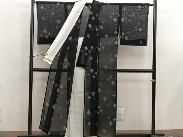 平和屋着物＊夏物　紗紬　松皮菱　正絹　逸品　BAAX8175mz