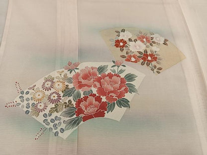 平和屋着物＊夏物　訪問着　絽　友禅　地紙牡丹花文　正絹　逸品　BAAX8182mz