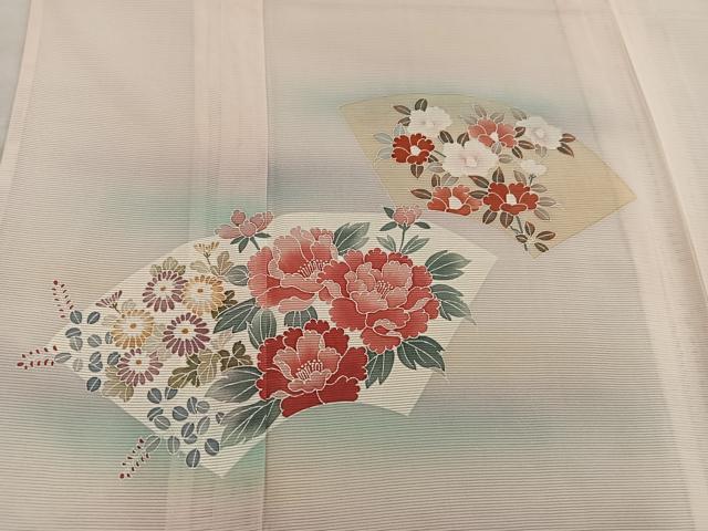 平和屋着物＊夏物　訪問着　絽　友禅　地紙牡丹花文　正絹　逸品　BAAX8182mz