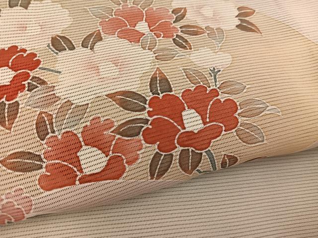 平和屋着物＊夏物　訪問着　絽　友禅　地紙牡丹花文　正絹　逸品　BAAX8182mz