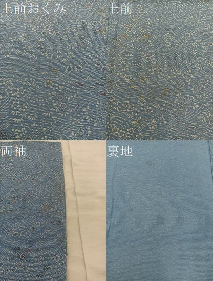 平和屋着物＊夏物　小紋　絽　藍　型染め　草花文　正絹　逸品　BAAX8183mz