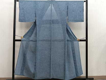 平和屋着物＊夏物　小紋　絽　藍　型染め　草花文　正絹　逸品　BAAX8183mz