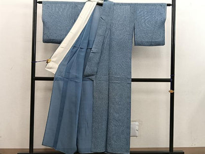 平和屋着物＊夏物　小紋　絽　藍　型染め　草花文　正絹　逸品　BAAX8183mz