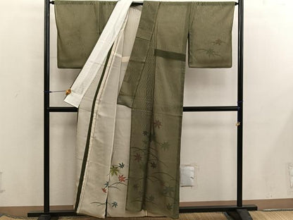 平和屋着物▽訪問着　無双　紗袷　紗×紗　芝草楓文　銀彩　正絹　逸品　BAAX8189mz