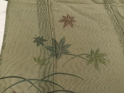 平和屋着物▽訪問着　無双　紗袷　紗×紗　芝草楓文　銀彩　正絹　逸品　BAAX8189mz