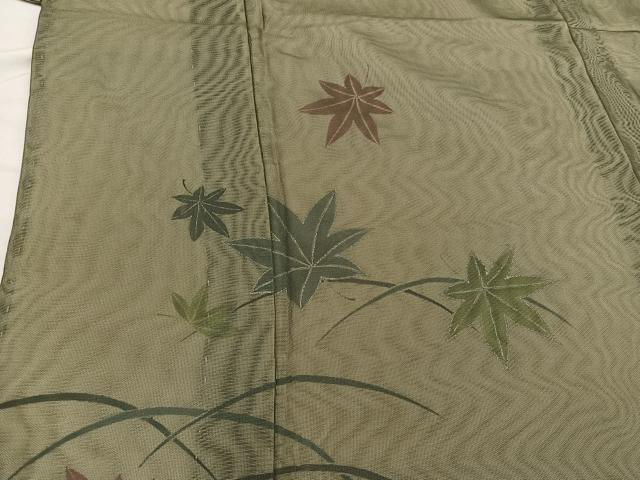 平和屋着物▽訪問着　無双　紗袷　紗×紗　芝草楓文　銀彩　正絹　逸品　BAAX8189mz