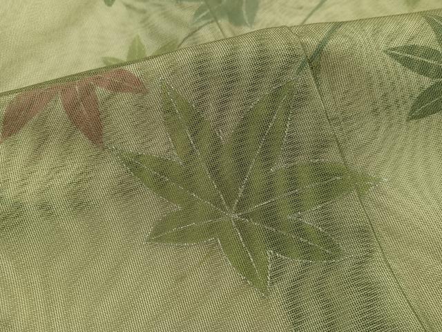 平和屋着物▽訪問着　無双　紗袷　紗×紗　芝草楓文　銀彩　正絹　逸品　BAAX8189mz