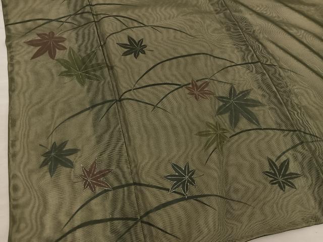 平和屋着物▽訪問着　無双　紗袷　紗×紗　芝草楓文　銀彩　正絹　逸品　BAAX8189mz