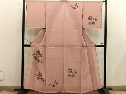 平和屋着物＊夏物　訪問着　紗紬　手描き　草花文　正絹　逸品　BAAX8190mz