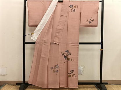 平和屋着物＊夏物　訪問着　紗紬　手描き　草花文　正絹　逸品　BAAX8190mz