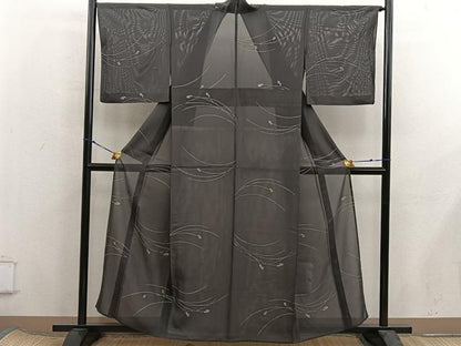 平和屋着物＊夏物　小紋　絽　草葉文　黒地　正絹　逸品　BAAX8191mz