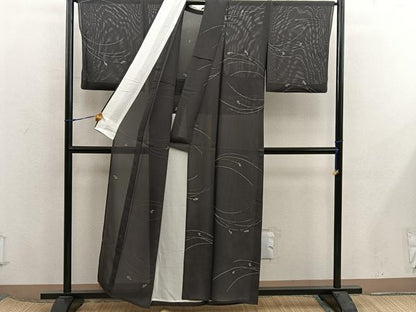 平和屋着物＊夏物　小紋　絽　草葉文　黒地　正絹　逸品　BAAX8191mz