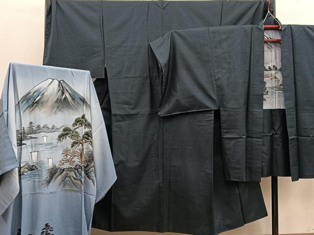 平和屋着物●男性　本場大島紬　アンサンブル　襦袢セット　キングサイズ　100亀甲　総詰め　羽裏：富士　正絹　逸品　BAAX8193mz