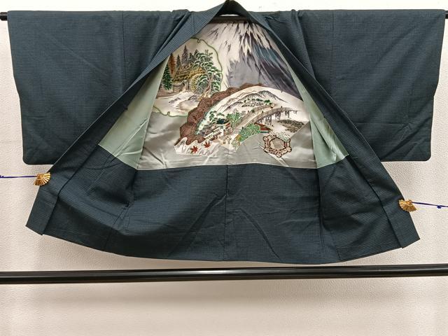 平和屋着物■男性　紬　アンサンブル　襦袢セット　100亀甲　総詰め　正絹　逸品　BAAX8195mz