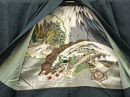 平和屋着物■男性　紬　アンサンブル　襦袢セット　100亀甲　総詰め　正絹　逸品　BAAX8195mz