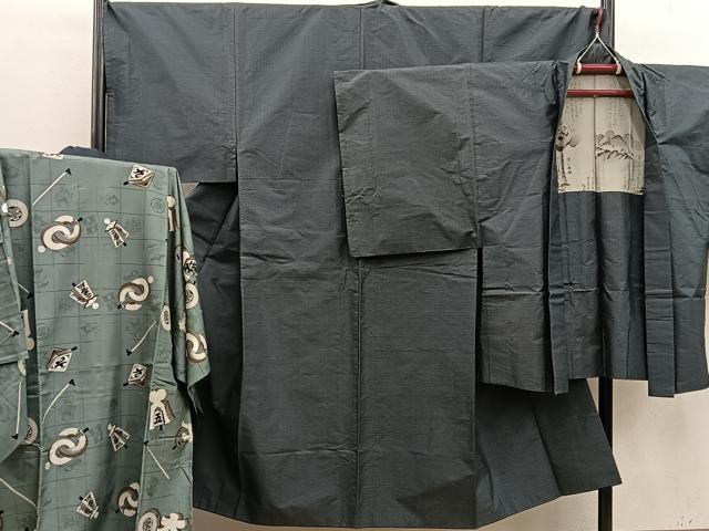 平和屋着物●男性　本場大島紬　アンサンブル　襦袢セット　80亀甲　総詰め　正絹　逸品　BAAX8199mz