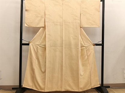 平和屋着物■上質な色無地　菊花地紋　花葉色　正絹　逸品　BAAX8207mz