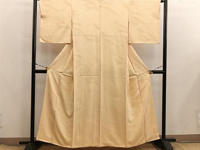 平和屋着物■上質な色無地　菊花地紋　花葉色　正絹　逸品　BAAX8207mz